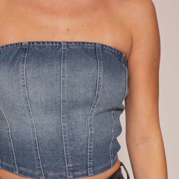 Blue Denim Strapless Corset - Picture 2 of 5